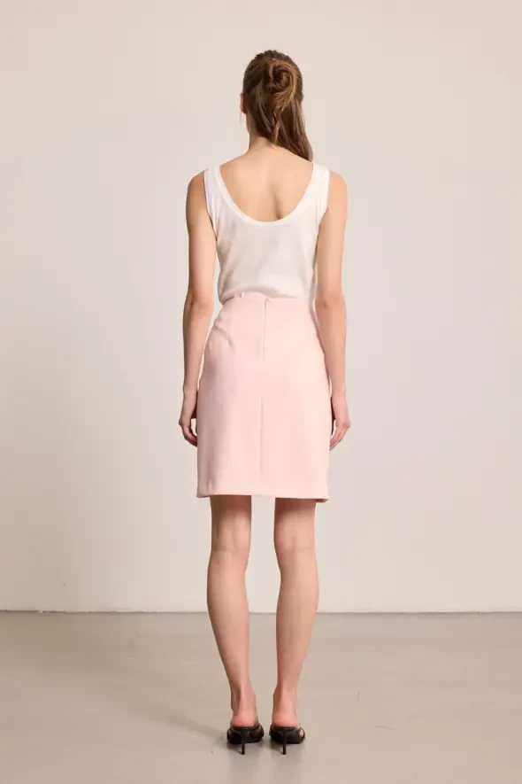 Düğmeli Mini Etek - Pembe - 4