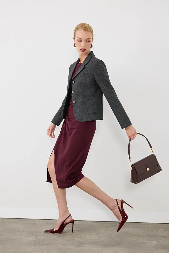 Düğüm Detaylı Lycra Midi Etek - Bordo - 5