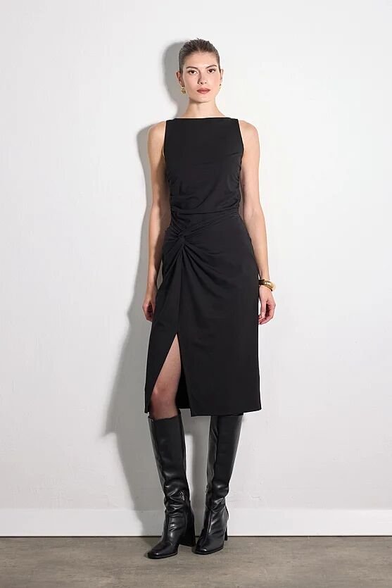 Düğüm Detaylı Lycrali Midi Etek - Siyah - Gusto