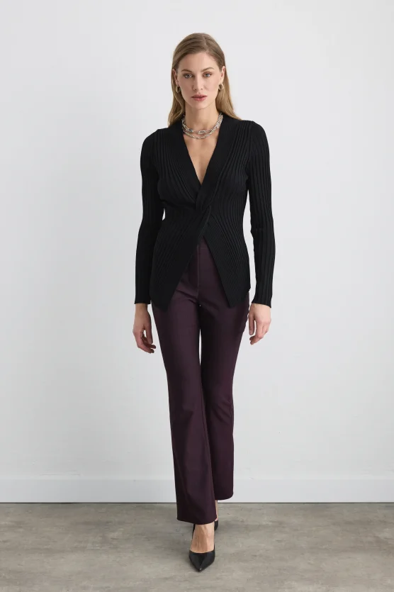 Knot Detail Viscose Knit Blouse Black - 4