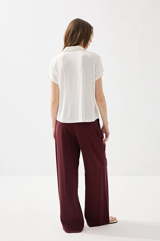 Düşük Kollu Bambu Gömlek - Beyaz - 4