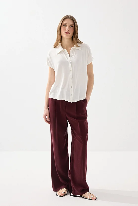 Düşük Kollu Bambu Gömlek - Beyaz - Gusto