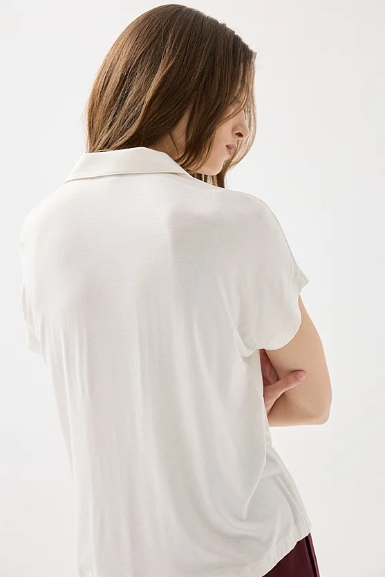 Düşük Kollu Bambu Gömlek - Beyaz - Gusto