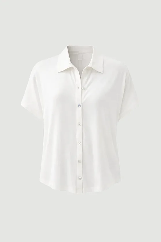 Düşük Kollu Bambu Gömlek - Beyaz - Gusto