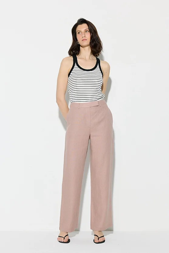 Düz Paça Keten Pantolon - Pudra - Gusto