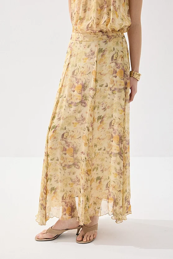 İz Koleksiyonu Eco Print Uzun Etek - Bej - 2