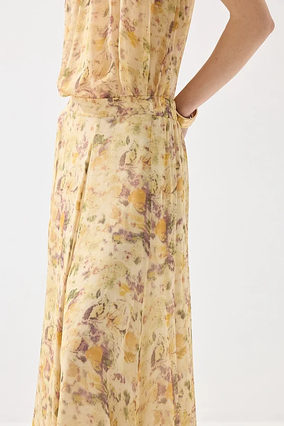 İz Koleksiyonu Eco Print Uzun Etek - Bej - 4