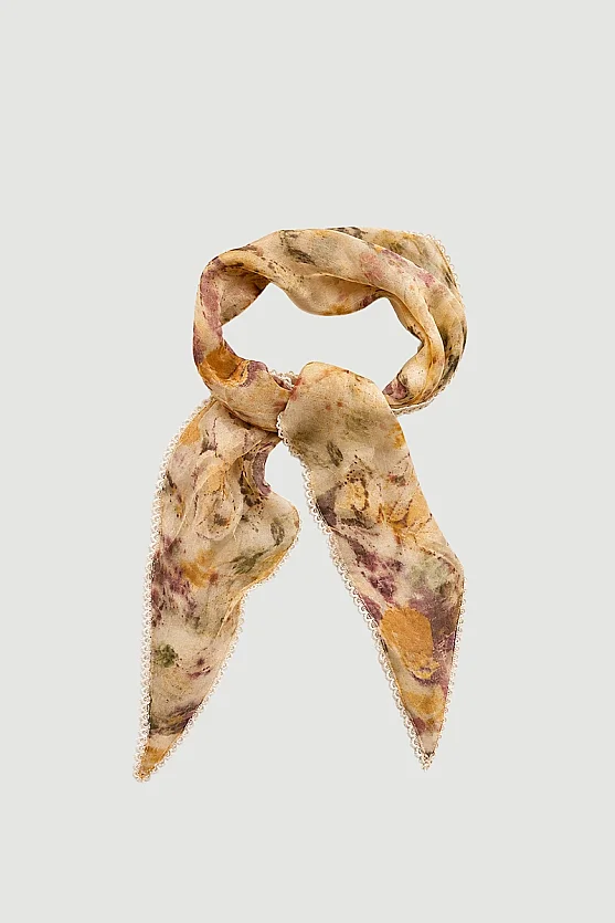 Ecoprint İz Koleksiyonu Nakışlı Fular - Bej - Gusto