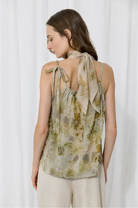 Ecoprint İz Koleksiyonu Nakışlı Fular - Yeşil - Gusto
