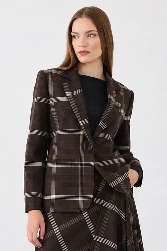Ekose Blazer Ceket - Kahverengi - Gusto