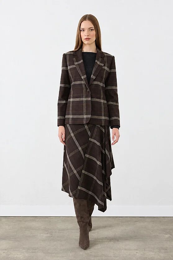 Ekose Blazer Ceket - Kahverengi - Gusto