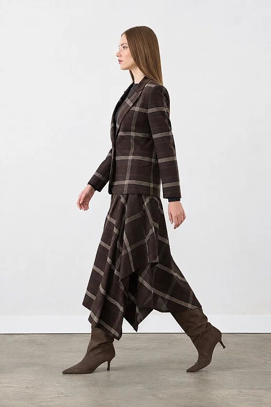 Ekose Blazer Ceket - Kahverengi - Gusto