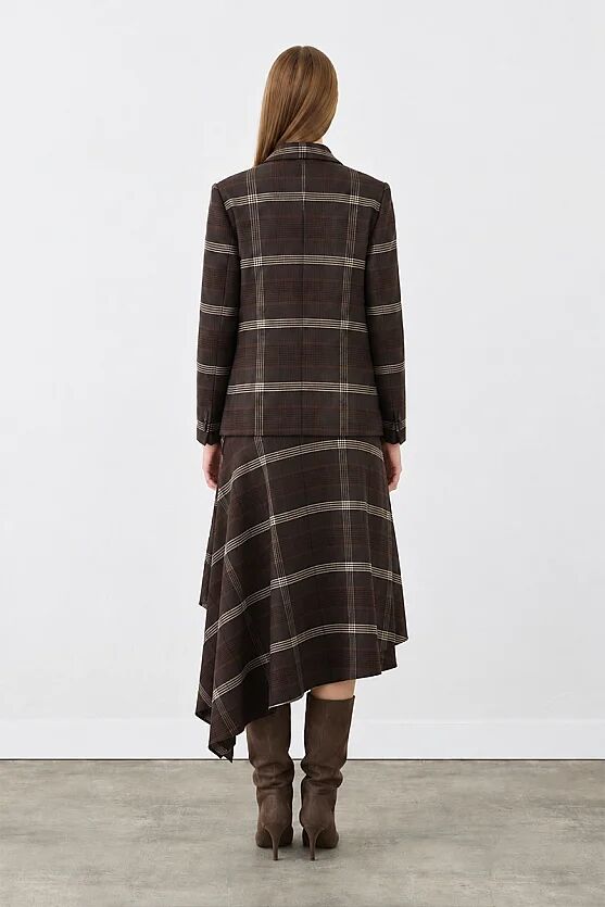 Ekose Blazer Ceket - Kahverengi - 9