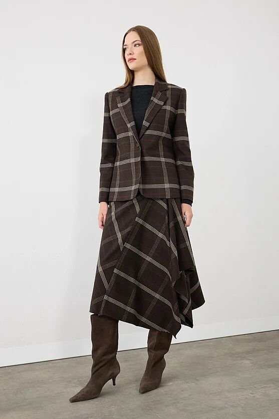 Ekose Blazer Ceket - Kahverengi - Gusto