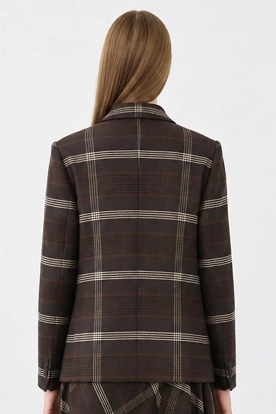 Ekose Blazer Ceket - Kahverengi - Gusto