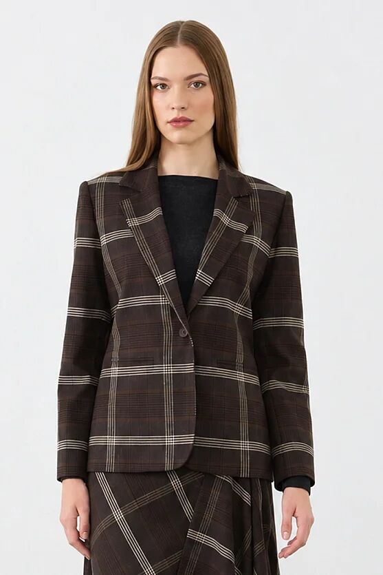 Ekose Blazer Ceket - Kahverengi - Gusto