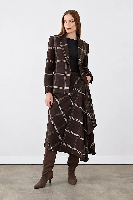 Ekose Blazer Ceket - Kahverengi - Gusto