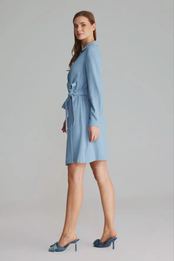 Anvelop Kesim Ceket Elbise - Mavi - 4