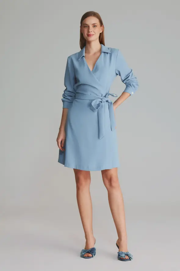 Anvelop Kesim Ceket Elbise - Mavi - 1
