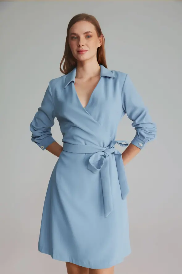 Anvelop Kesim Ceket Elbise - Mavi - 2