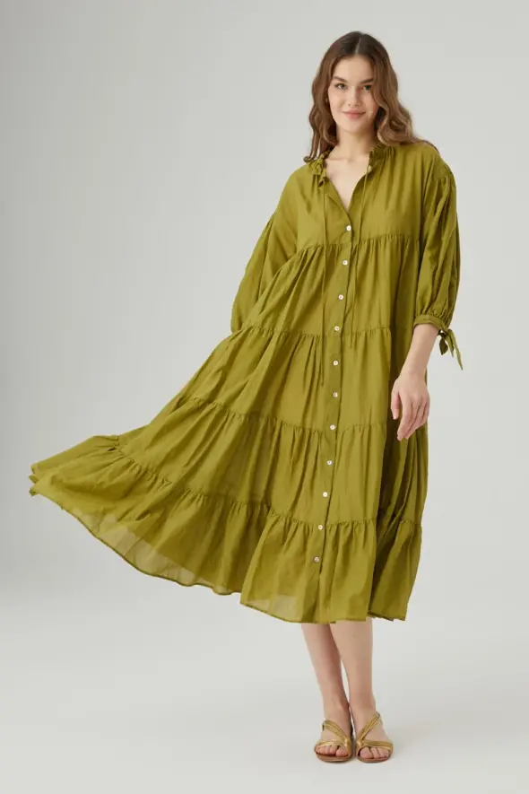 Rahat Kesim Uzun Elbise - Yeşil - 2