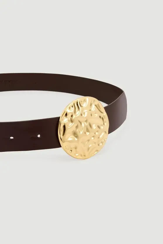 Embossed Buckle Belt - Brown - 3