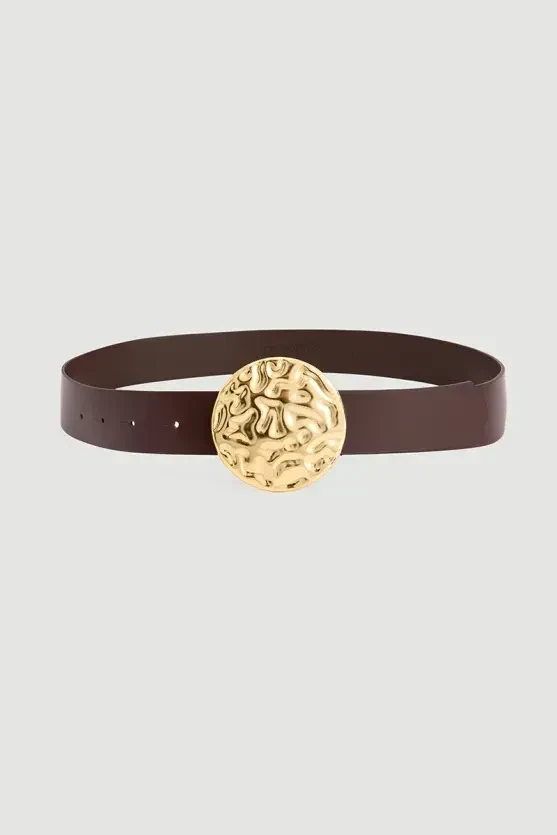 Embossed Buckle Belt - Brown - 1