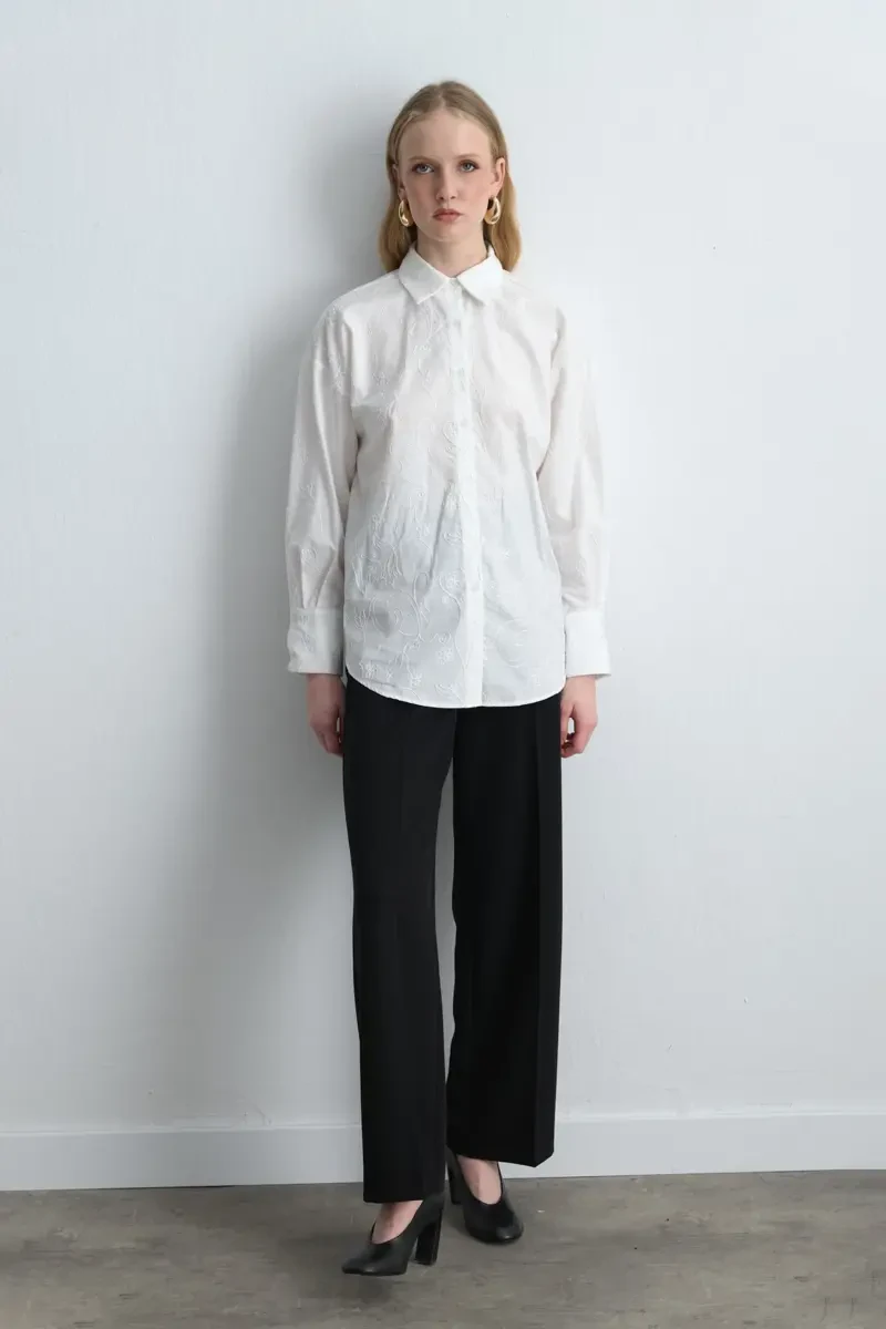 Embroidered Cotton Shirt - White White