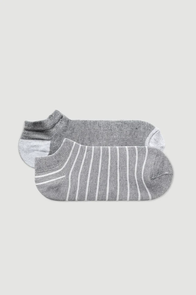 2-Piece Cotton Footie Socks Set - Grey Gray