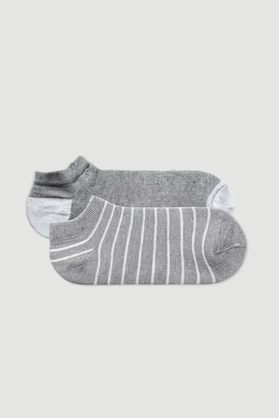 2-Piece Cotton Footie Socks Set - Grey - 1