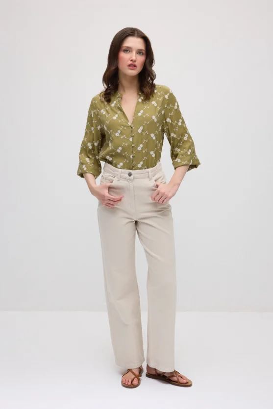 5-Pocket Straight Leg Denim Pants - Beige - 9