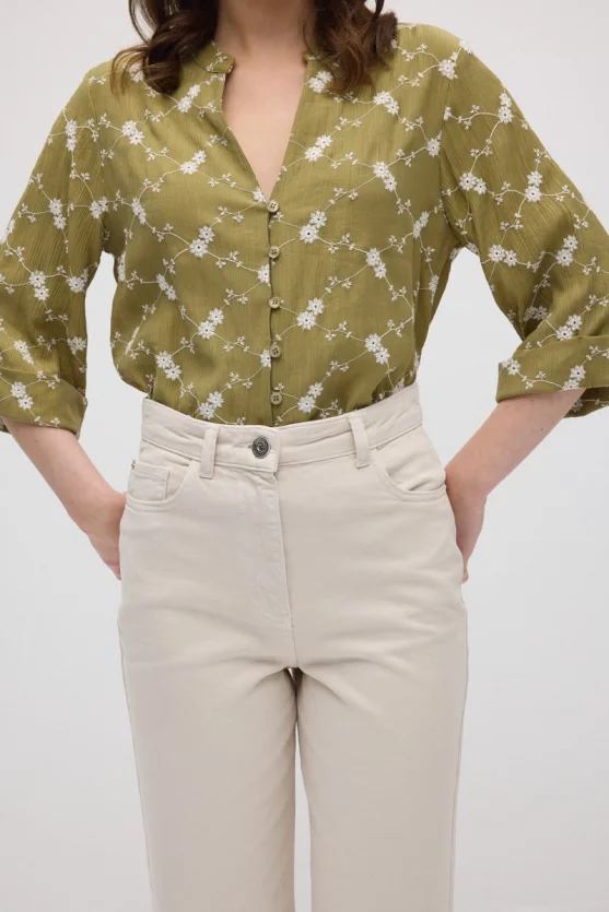 5-Pocket Straight Leg Denim Pants - Beige - 11