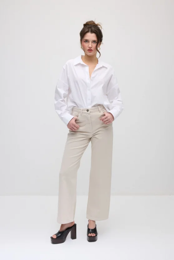 5-Pocket Straight Leg Denim Pants - Beige - Gusto