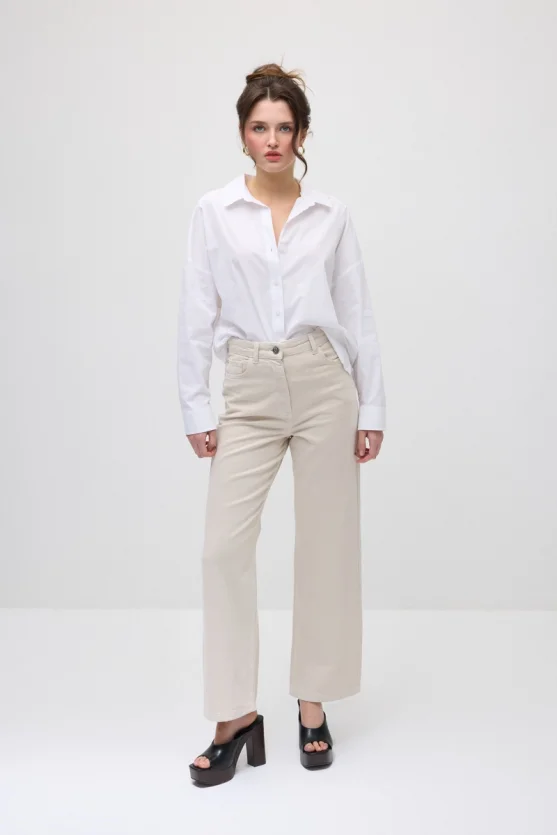 5-Pocket Straight Leg Denim Pants - Beige - 6