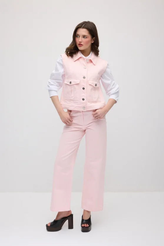 5-Pocket Straight Leg Denim Pants - Pink - 1