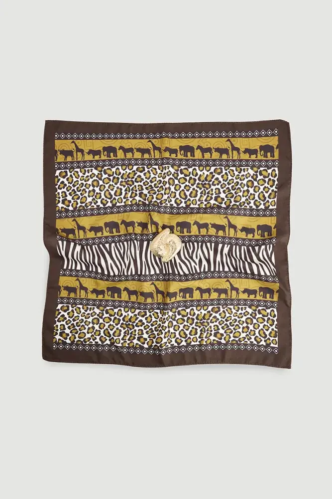 Accessory Detailed Animal Print Scarf - Brown Brown