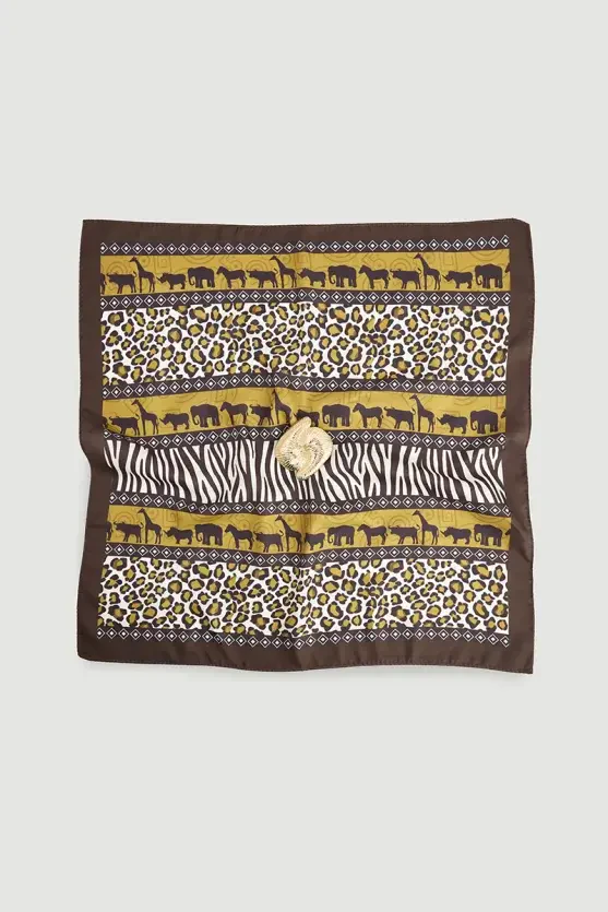 Accessory Detailed Animal Print Scarf - Brown - Gusto