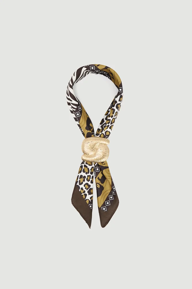 Accessory Detailed Animal Print Scarf - Brown Brown