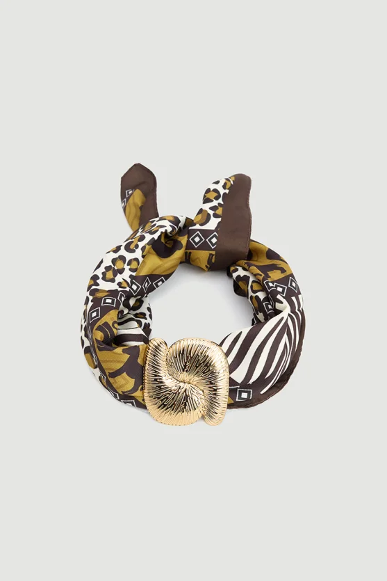 Accessory Detailed Animal Print Scarf Brown - Gusto