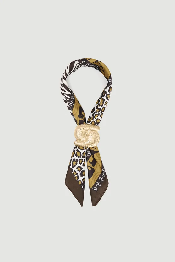 Accessory Detailed Animal Print Scarf Brown - Gusto