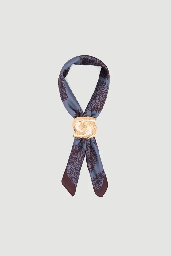 Accessory Detailed Heart Print Scarf - Grey - 1