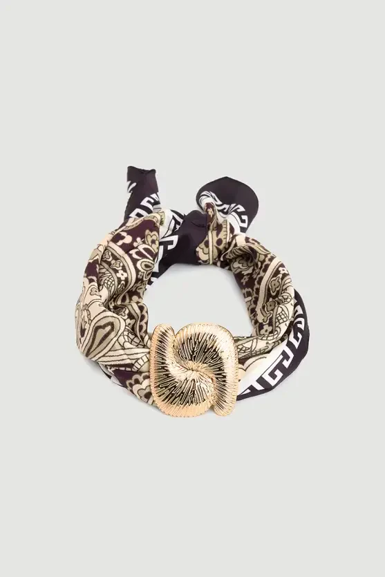 Accessory Detailed Patterned Scarf - Plum - Gusto