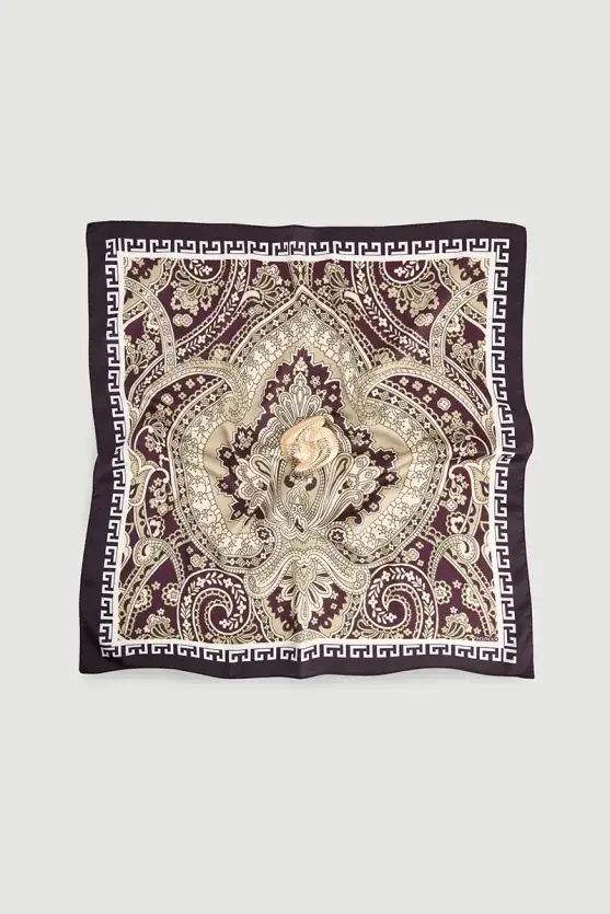 Accessory Detailed Patterned Scarf - Plum - Gusto