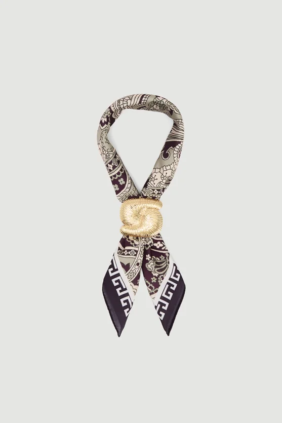 Accessory Detailed Patterned Scarf - Plum - 1