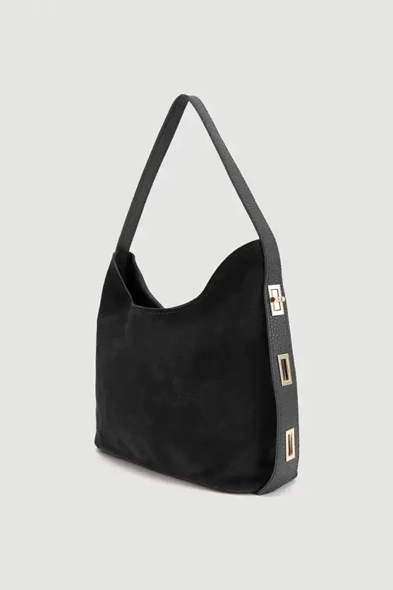 Adjustable Strap Suede Bag - Black - Gusto