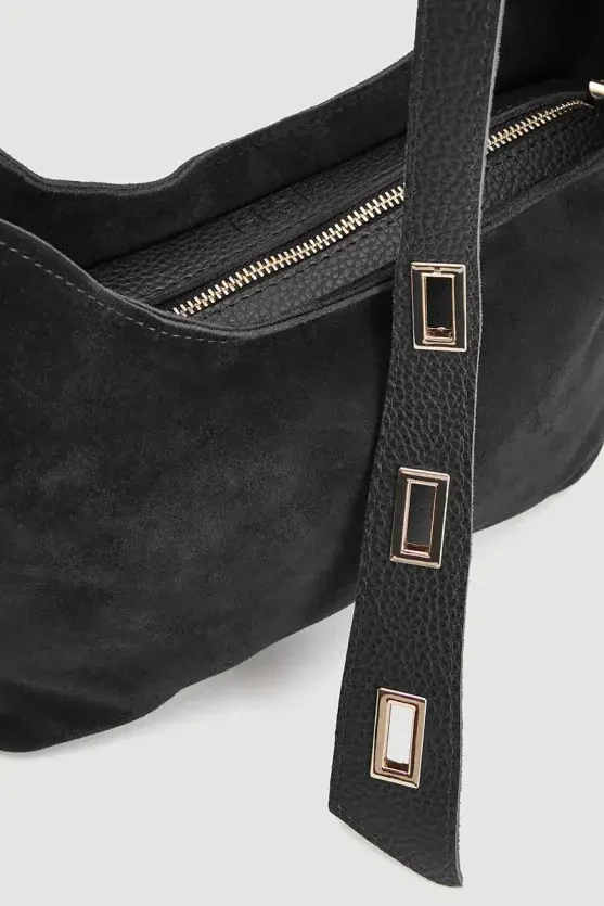 Adjustable Strap Suede Bag - Black - Gusto
