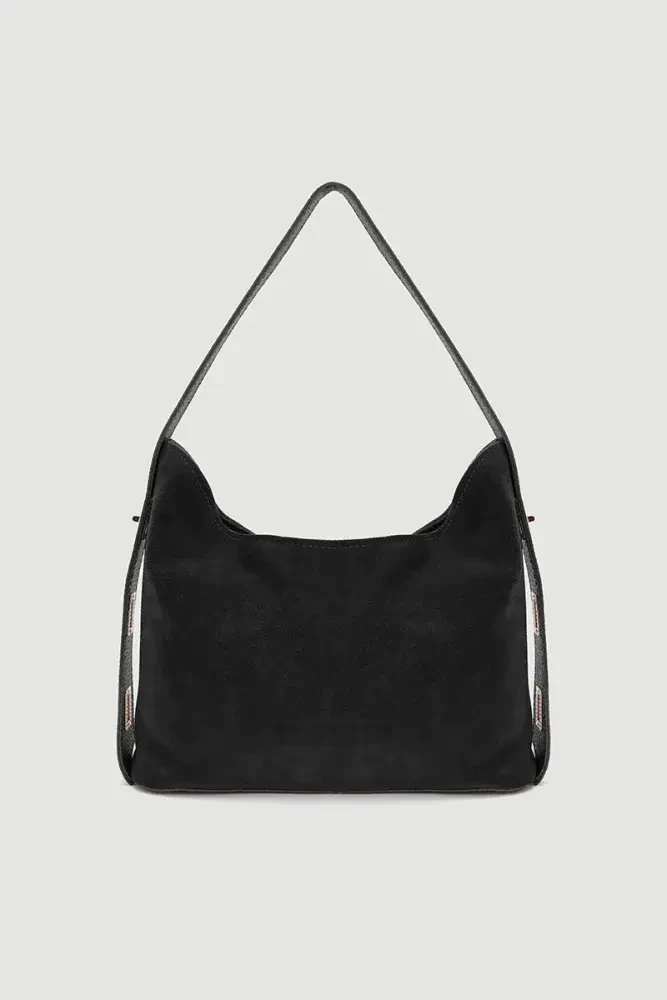 Adjustable Strap Suede Bag - Black