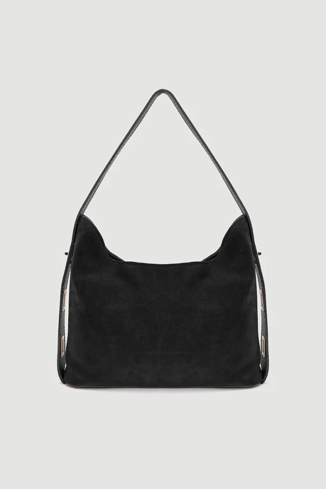 Adjustable Strap Suede Bag Black Black