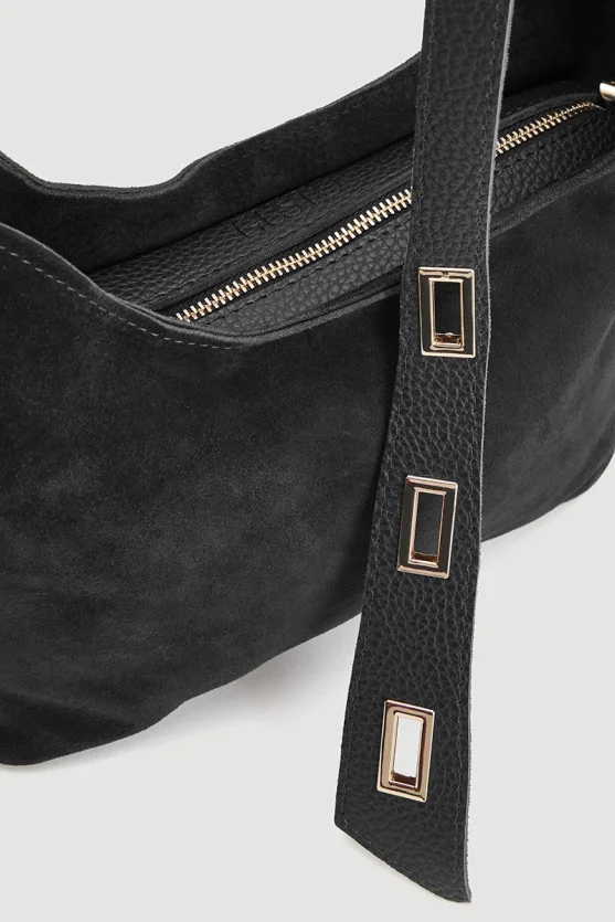 Adjustable Strap Suede Bag Black - Gusto