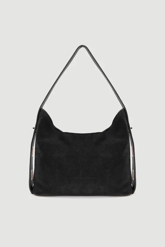 Adjustable Strap Suede Bag Black - Gusto